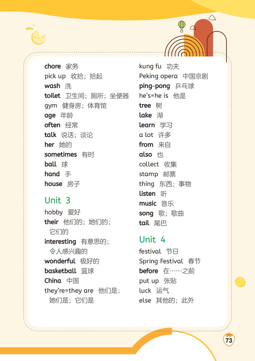 湘鲁版四年级上册英语单词表/词汇表（