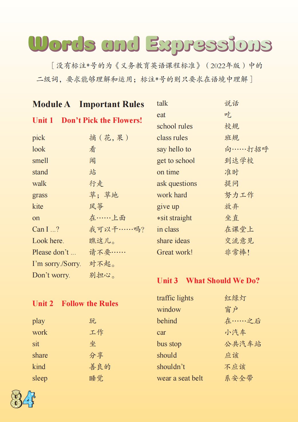 陕旅版四年级上册小学英语单词表/词汇