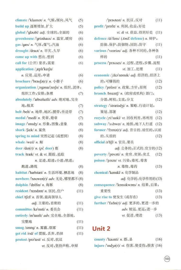 译林版高中英语选择性必修一单词表